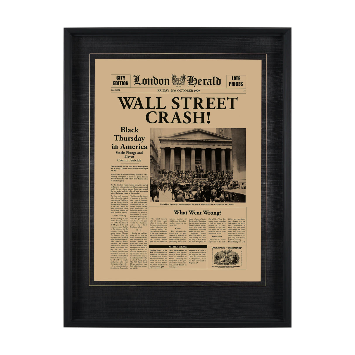 Wall Street Crash by Vintage Collection Hand Embelished Textured Framed Art Photo Matted under Glass from Mercana - Luna Furniture