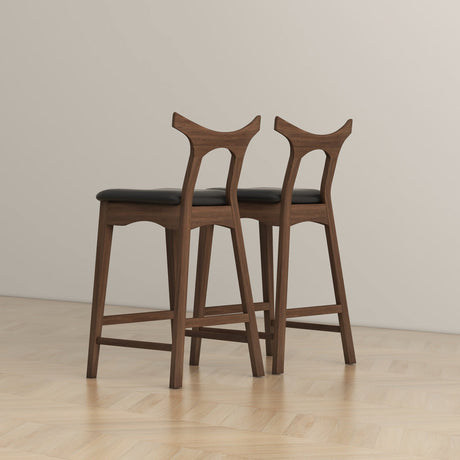 Dorane Solid Wood Frame Black PU Leather Upholstered Bar Stool, Set of 2 from Ashcroft Furniture - Luna Furniture