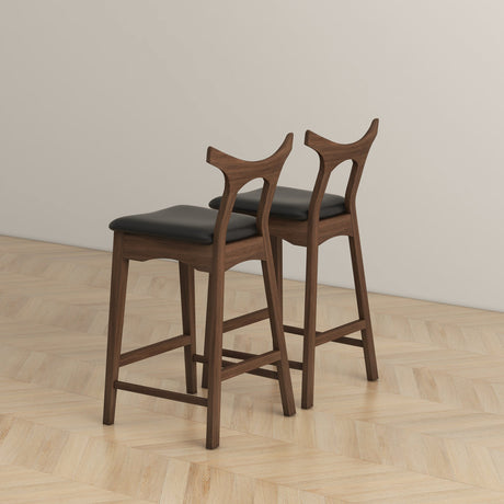 Dorane Solid Wood Frame Black PU Leather Upholstered Bar Stool, Set of 2 from Ashcroft Furniture - Luna Furniture