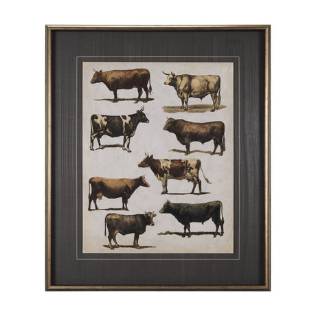 Antique Cow Chart by Mercana Studio a Framed Art Print Matted under Glass from Mercana - Luna Furniture