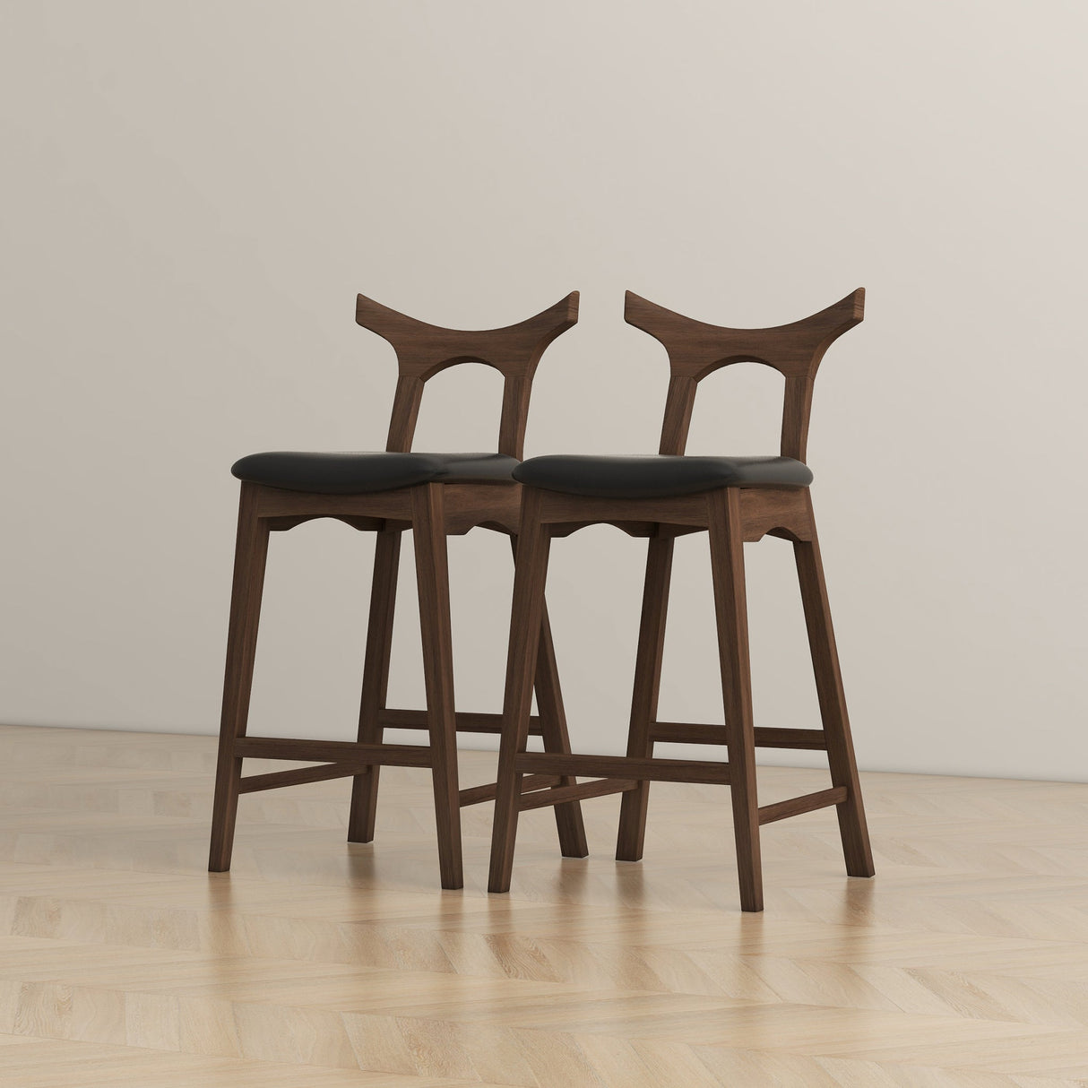 Dorane Solid Wood Frame Black PU Leather Upholstered Bar Stool, Set of 2 from Ashcroft Furniture - Luna Furniture