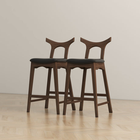 Dorane Solid Wood Frame Black PU Leather Upholstered Bar Stool, Set of 2 from Ashcroft Furniture - Luna Furniture