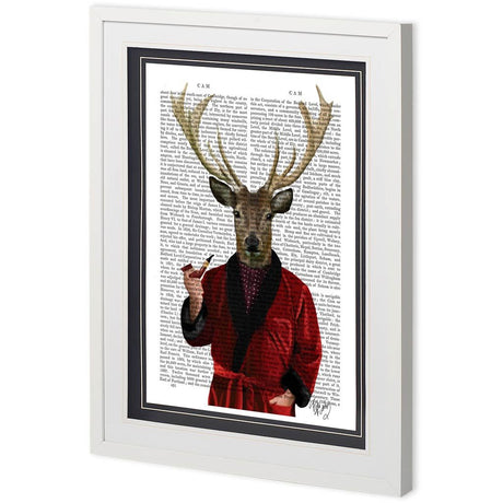 Custom Deer in Smoking Jacket by Fab Funky a Framed Art Print Matted under Glass from Mercana - Luna Furniture