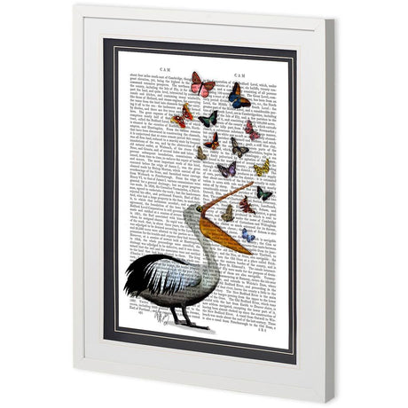 Custom Pelican & Butterflies by Fab Funky a Framed Art Print Matted under Glass from Mercana - Luna Furniture