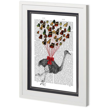 Custom Ostrich Flying with Butterflies by Fab Funky a Framed Art Print Matted under Glass from Mercana - Luna Furniture