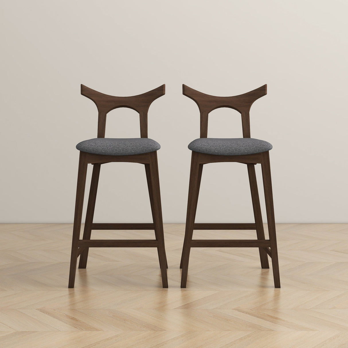 Dorane Solid Wood Frame Gray Fabric Upholstered Bar Stool, Set of 2 from Ashcroft Furniture - Luna Furniture