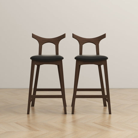 Dorane Solid Wood Frame Black PU Leather Upholstered Bar Stool, Set of 2 from Ashcroft Furniture - Luna Furniture