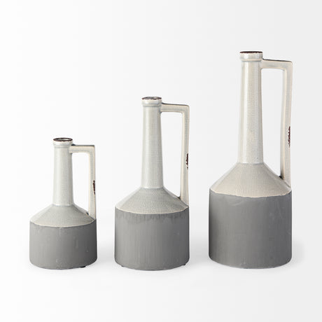 Burton 16.7H Large Two Tone Gray Ceramic Jug Vase from Mercana - Luna Furniture