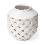 Forillon I Short White Glazed Lattice Pattern Vase from Mercana - Luna Furniture