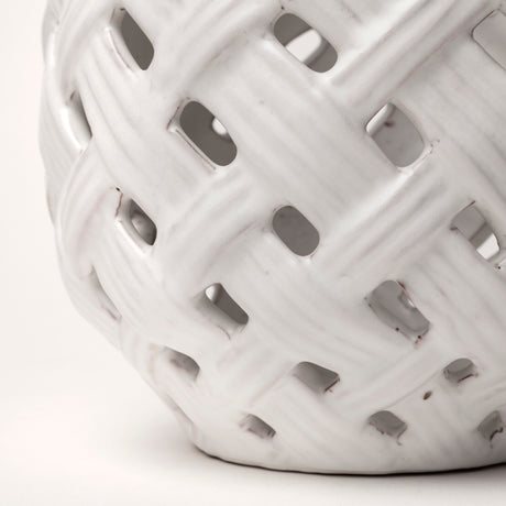 Forillon I Short White Glazed Lattice Pattern Vase from Mercana - Luna Furniture
