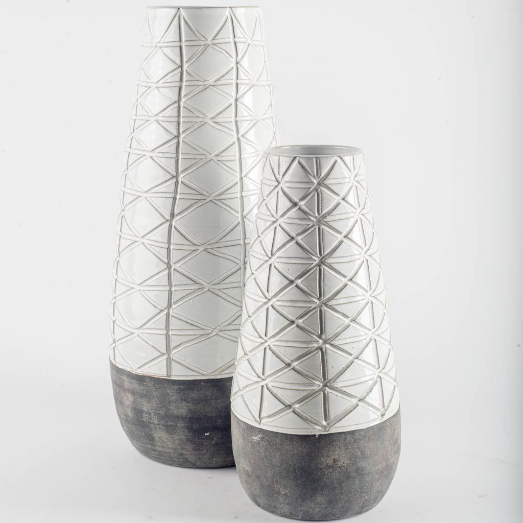 Harrier II Large Gray Ceramic Dark Base White Vase from Mercana - Luna Furniture