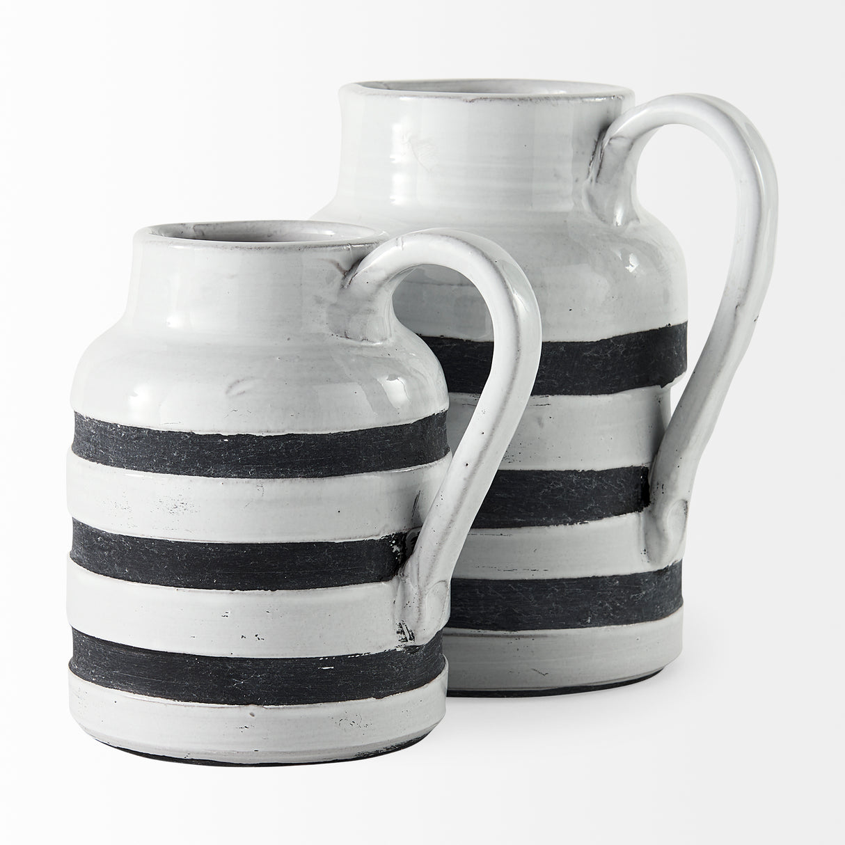 Harmon I Small White w/ Charcoal Stripes Ceramic Jug from Mercana - Luna Furniture
