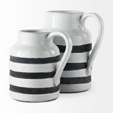 Harmon II Large White w/ Charcoal Stripes Ceramic Jug from Mercana - Luna Furniture