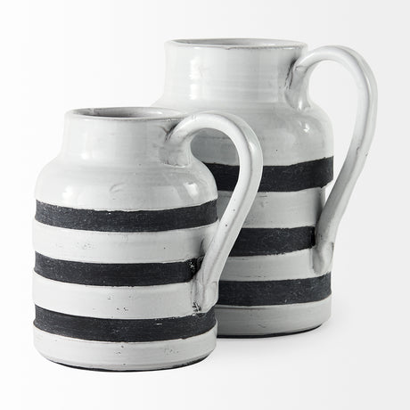 Harmon II Large White w/ Charcoal Stripes Ceramic Jug from Mercana - Luna Furniture