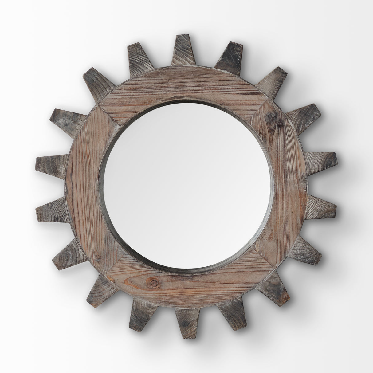 Cog Mirror 17" Round Brown Wood Frame Mirror from Mercana - Luna Furniture
