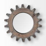 Cog Mirror 17" Round Brown Wood Frame Mirror from Mercana - Luna Furniture