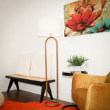 Vivid Brass Ring Base Floor Lamp with Large White Drum Shade from Ashcroft Furniture - Luna Furniture