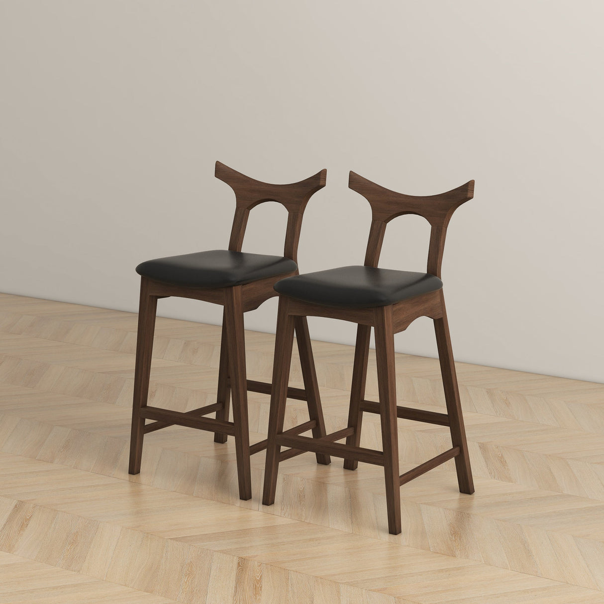 Dorane Solid Wood Frame Black PU Leather Upholstered Bar Stool, Set of 2 from Ashcroft Furniture - Luna Furniture