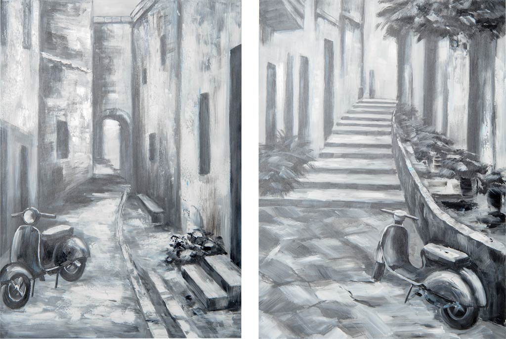 Memory Lanes Diptych Italian Laneway Original Hand Painted on Canvas Oil Painting from Mercana - Luna Furniture