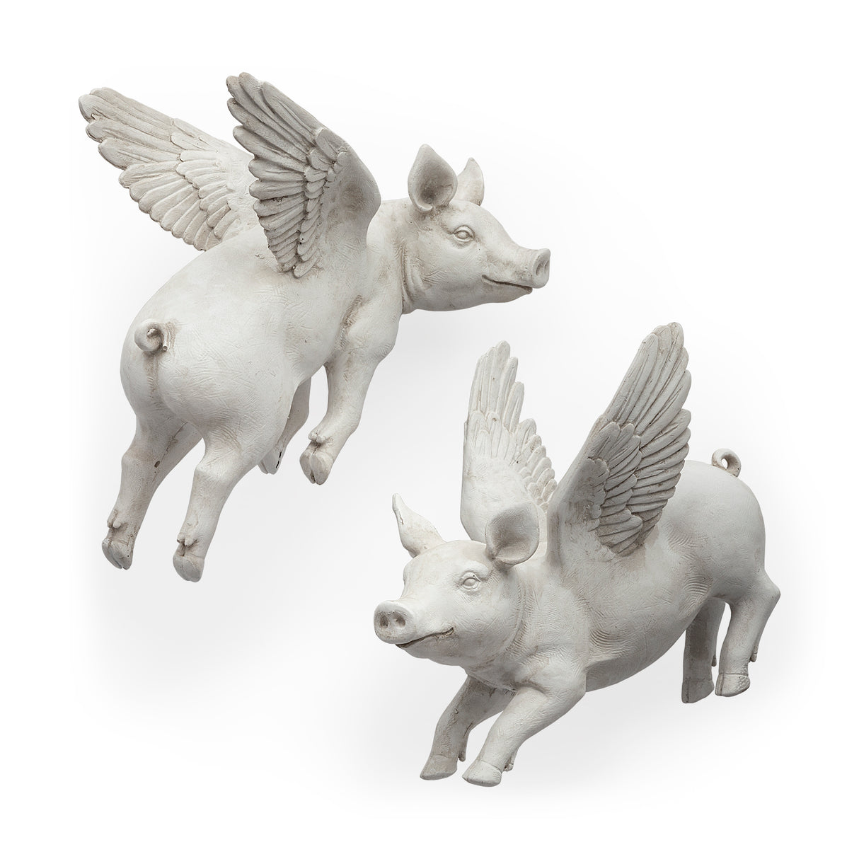 Hogbadi Set of 2 White Flying Pigs from Mercana - Luna Furniture