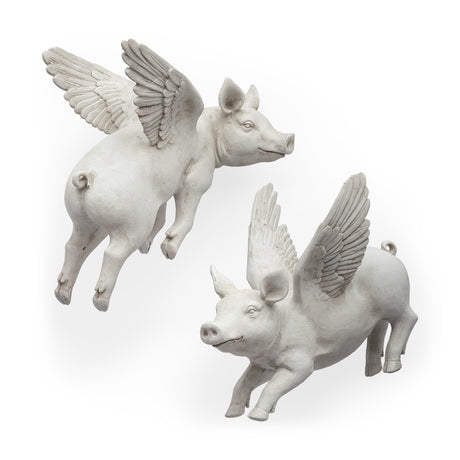 Hogbadi Set of 2 White Flying Pigs from Mercana - Luna Furniture