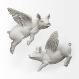 Hogbadi Set of 2 White Flying Pigs from Mercana - Luna Furniture