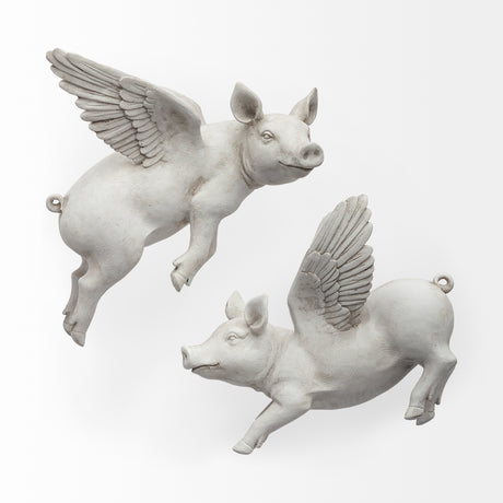 Hogbadi Set of 2 White Flying Pigs from Mercana - Luna Furniture