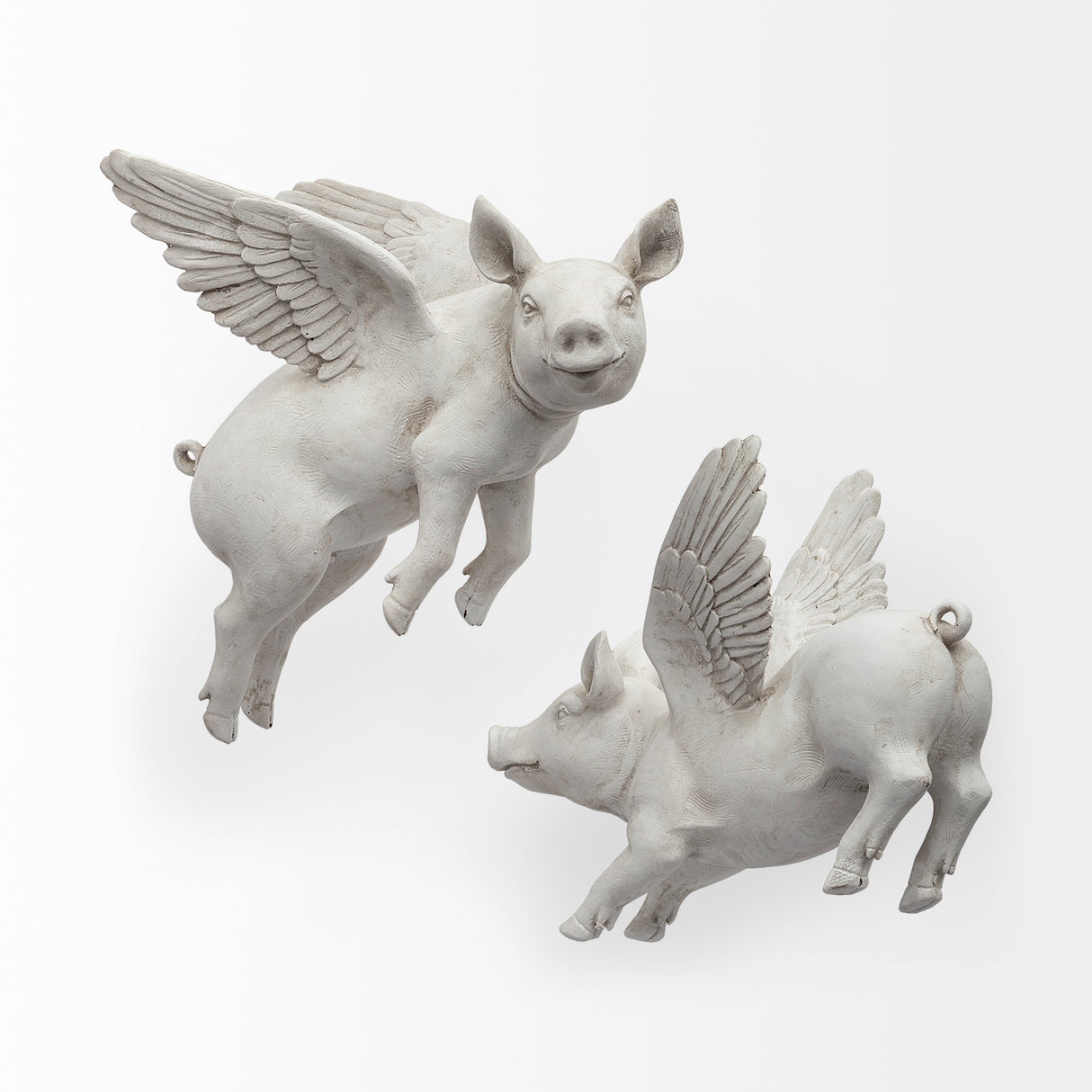 Hogbadi Set of 2 White Flying Pigs from Mercana - Luna Furniture