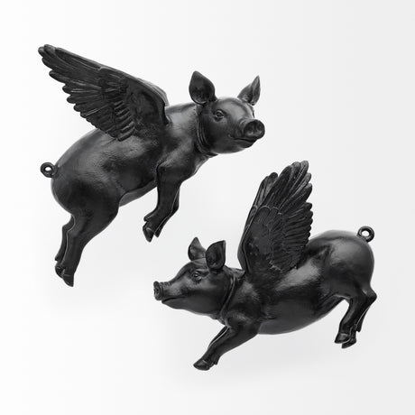 Hogbadi Set of 2 Black Flying Pigs from Mercana - Luna Furniture