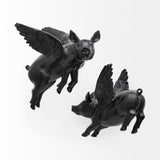 Hogbadi Set of 2 Black Flying Pigs from Mercana - Luna Furniture