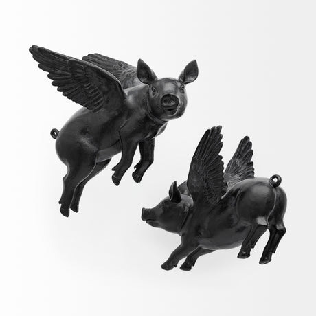 Hogbadi Set of 2 Black Flying Pigs from Mercana - Luna Furniture