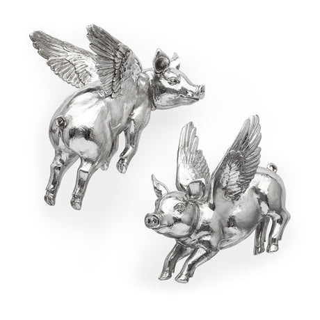 Hogbadi Set of 2 Silver Flying Pigs from Mercana - Luna Furniture