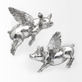 Hogbadi Set of 2 Silver Flying Pigs from Mercana - Luna Furniture