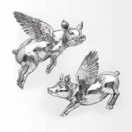 Hogbadi Set of 2 Silver Flying Pigs from Mercana - Luna Furniture