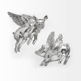 Hogbadi Set of 2 Silver Flying Pigs from Mercana - Luna Furniture