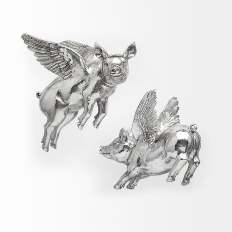 Hogbadi Set of 2 Silver Flying Pigs from Mercana - Luna Furniture
