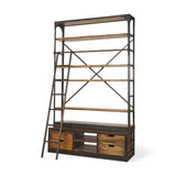 Brodie II Medium Brown Wood Black Ladder Four Shelf Shelving Unit 57L x 20.5W x94H from Mercana - Luna Furniture