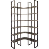 Turner I 37L x 10.5W x 90H Curved Brown Wood and Black Iron Six Shelving Unit from Mercana - Luna Furniture