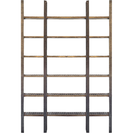 Taunton I 80L x 10.5W x 90H Brown Wood and Black Iron Six Shelving Unit from Mercana - Luna Furniture