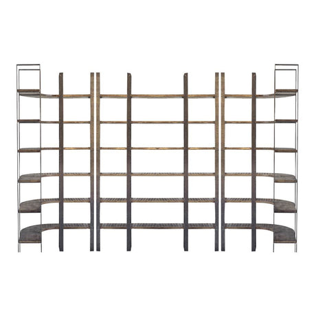 Taunton I 80L x 10.5W x 90H Brown Wood and Black Iron Six Shelving Unit from Mercana - Luna Furniture