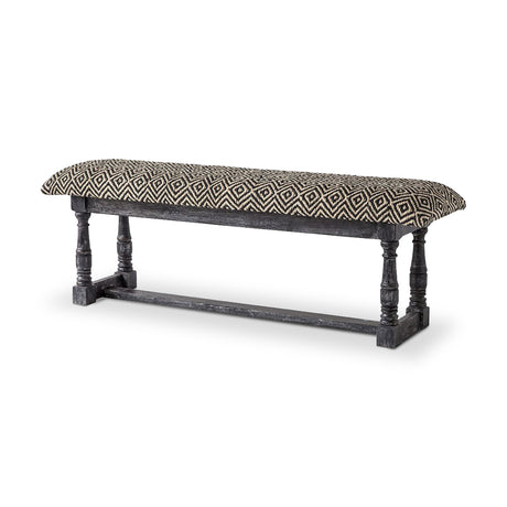Denison 55L x 14.5W Black Beige Woven Cushion Top W Black Wood Base Accent Bench from Mercana - Luna Furniture