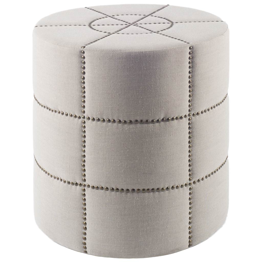 Beacon 20.5"H Cream Fabric w/ Metal Tacks Round Ottoman from Mercana - Luna Furniture