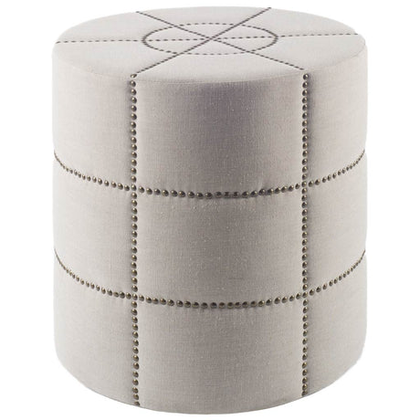 Beacon 20.5"H Cream Fabric w/ Metal Tacks Round Ottoman from Mercana - Luna Furniture
