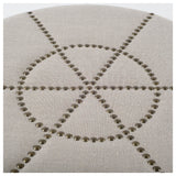 Beacon 20.5"H Cream Fabric w/ Metal Tacks Round Ottoman from Mercana - Luna Furniture