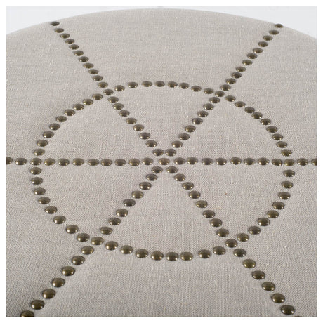 Beacon 20.5"H Cream Fabric w/ Metal Tacks Round Ottoman from Mercana - Luna Furniture