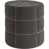 Beacon 20.5"H Gray Fabric w/ Metal Tacks Round Ottoman from Mercana - Luna Furniture