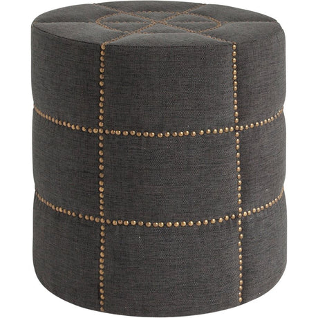 Beacon 20.5"H Gray Fabric w/ Metal Tacks Round Ottoman from Mercana - Luna Furniture