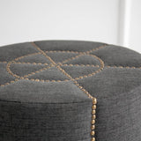 Beacon 20.5"H Gray Fabric w/ Metal Tacks Round Ottoman from Mercana - Luna Furniture