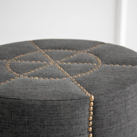 Beacon 20.5"H Gray Fabric w/ Metal Tacks Round Ottoman from Mercana - Luna Furniture