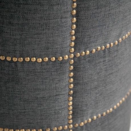 Beacon 20.5"H Gray Fabric w/ Metal Tacks Round Ottoman from Mercana - Luna Furniture